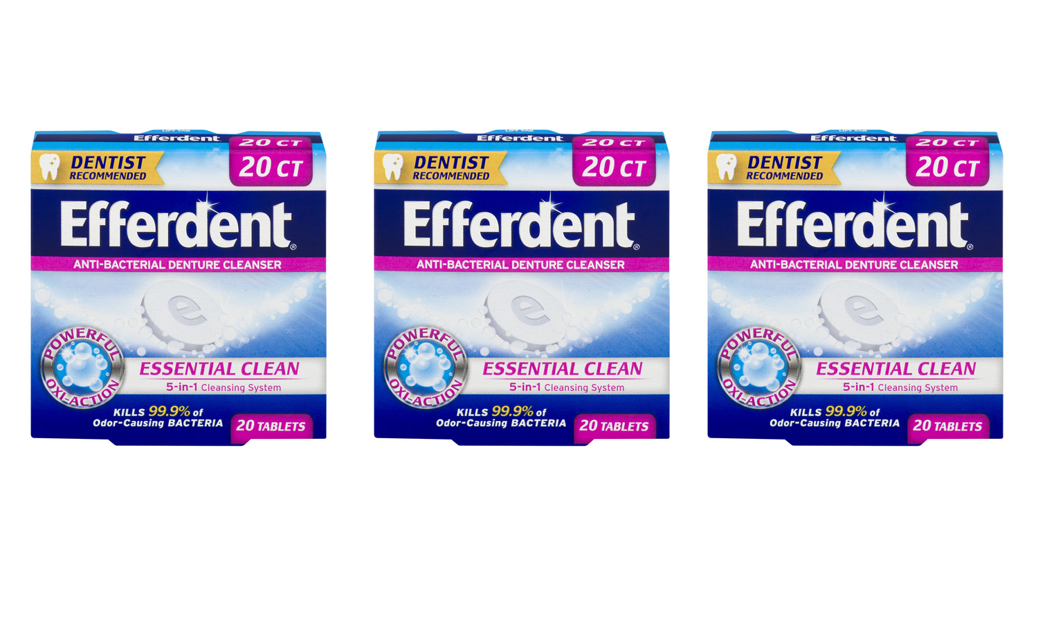 Pack of 3 Efferdent Essential Clean 5in1 Cleansing System, 20.0 CT