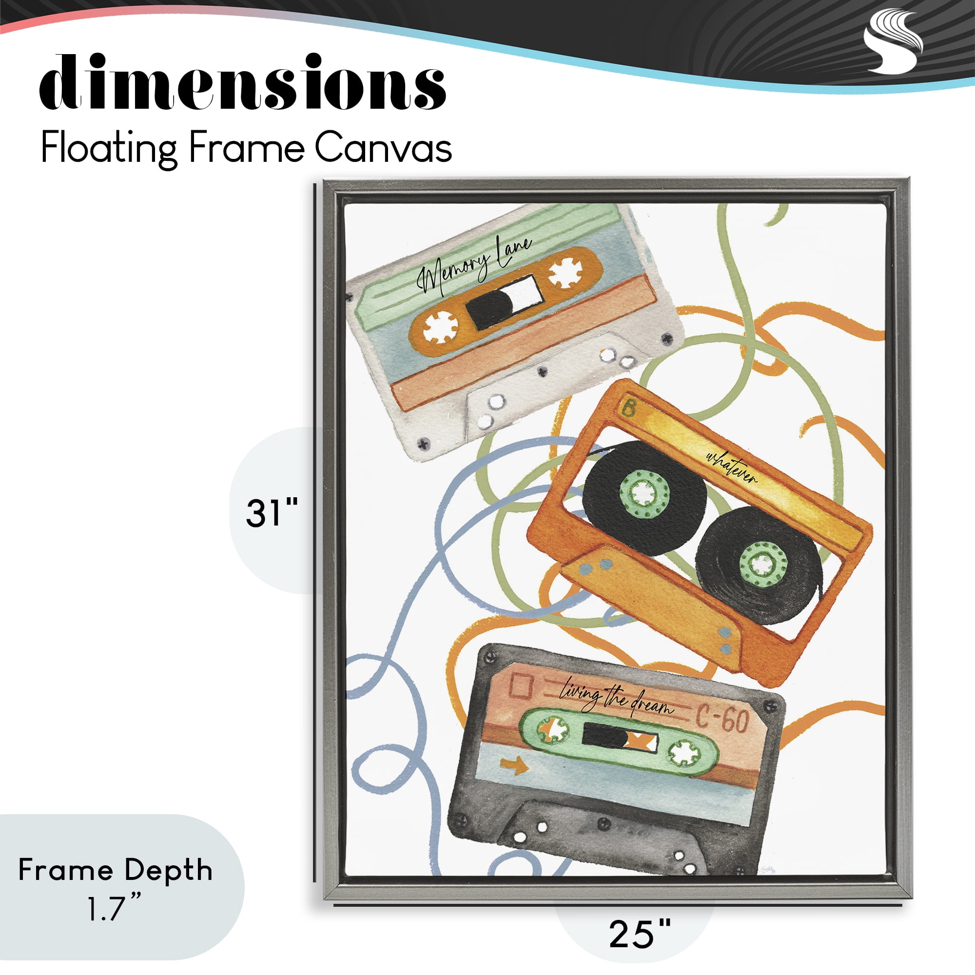 Stupell Industries Cassette Mix Tapes Trio Gray Framed Floater Canvas Wall Art, design by Elizabeth Medley