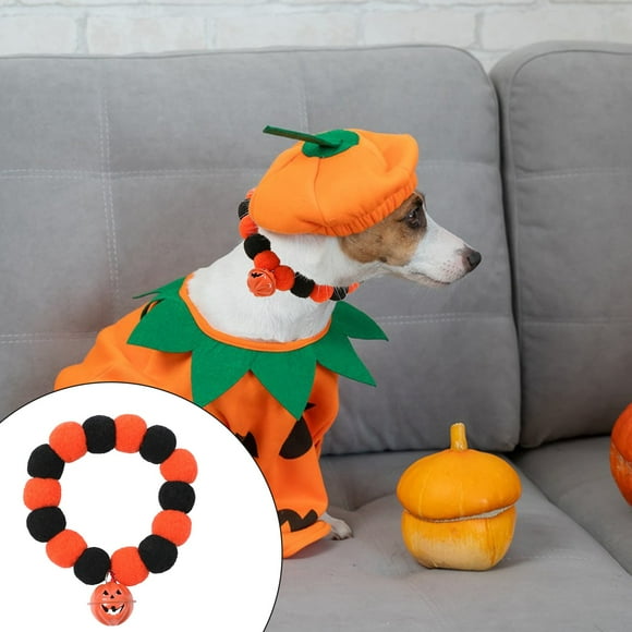 Collar de Bolas de Pelo para Mascotas de Halloween, Collar de Cascabeles de Calabaza para Gatos, Collar de Bolas de Pelusa para Perros de Halloween, Collar Elástico, Accesorios Suaves y Dulces de Hal