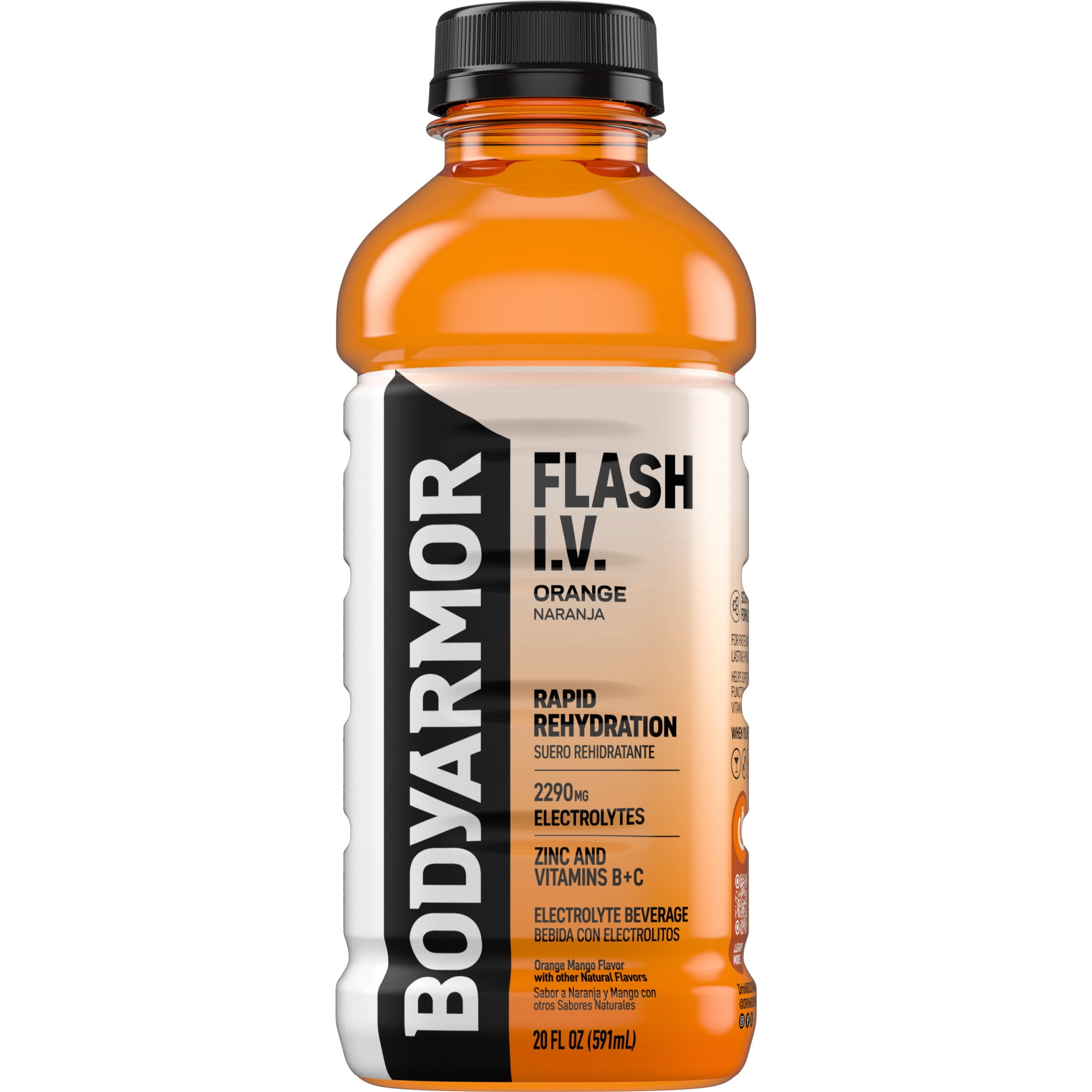 (3 pack) BODYARMOR Flash I.V. Orange Electrolyte Sports Drink Bottle, 20 fl oz