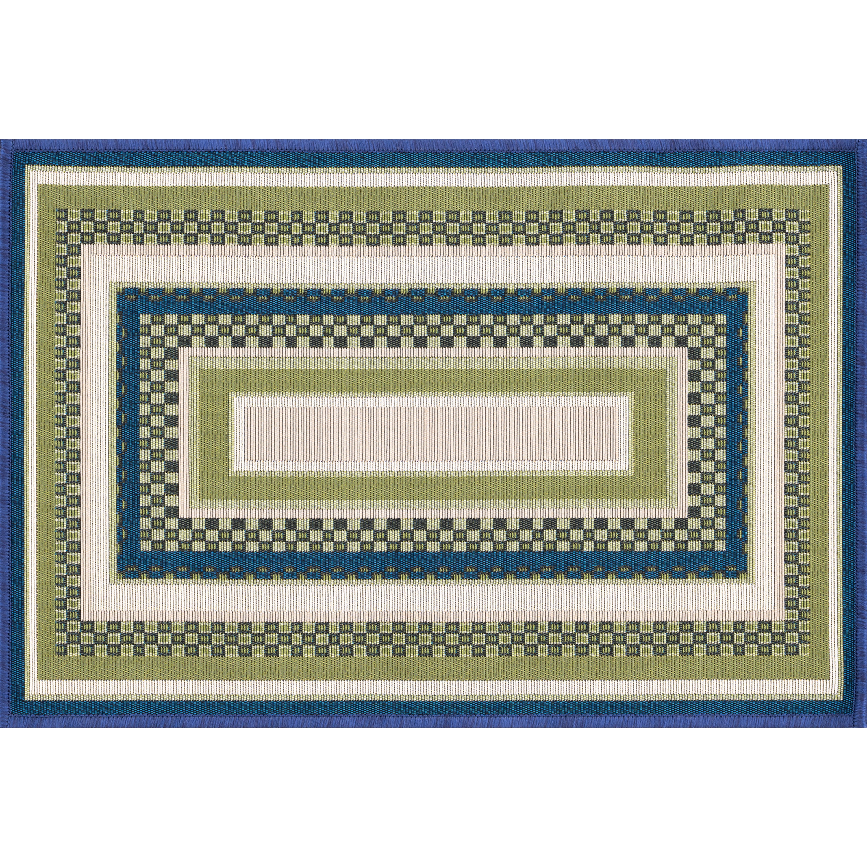 Stunning Contemporary 2' x 3' Green and Blue Polypropylene Outdoor Area Rug