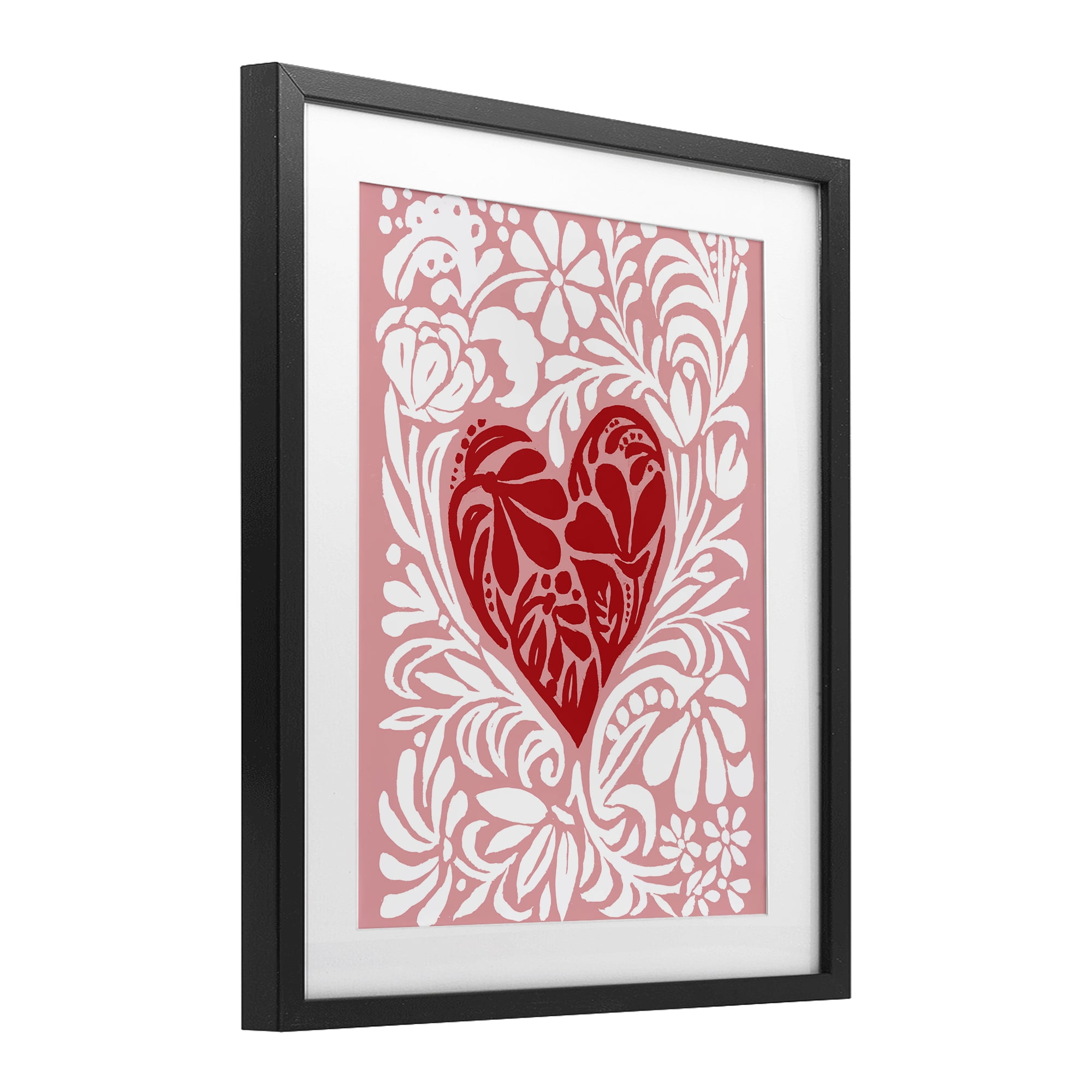 Stupell Industries Red Leafy Heart on Pink Black Framed Print Under Glass, design by Cindy Jacobs