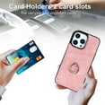 thumbnail image 5 of Dteck For iPhone 13 Pro Max,Shockproof Artificial Leather Ring Holder Stand Card Slot Case Cover,Pink, 5 of 8