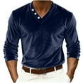 thumbnail image 2 of Dresfit Henley Shirts for Men Velvet V Neck Party Shirt 2026 Spring Velour Long Sleeve Pullover Big and Tall Button Down Mardi Gras Carnival Tops Navy L, 2 of 5