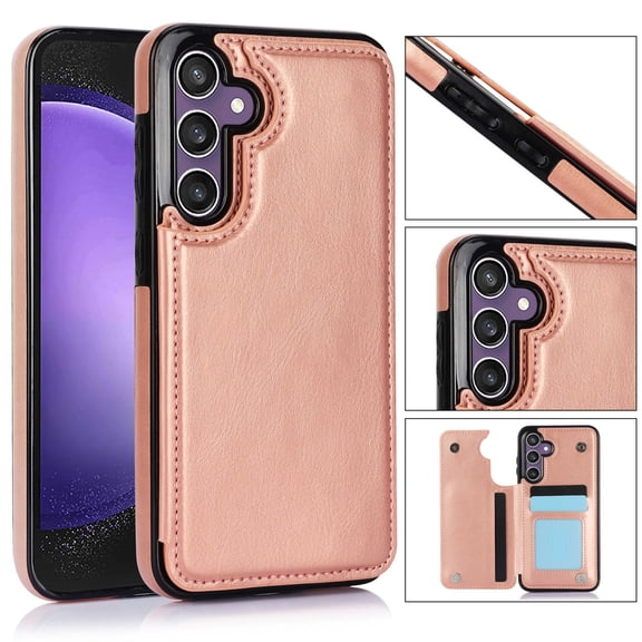 Feishell for Samsung Galaxy S26 Wallet Case with Card Holder,Double Magnetic Clasp Back Flip Kickstand Durable PU Leather Shockproof Card Slots Protective Phone Case for Women Men, Rosegold