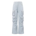 thumbnail image 4 of Byworldtasic Women’s Baggy Jeans Y2k Cargo Jeans Casual High Waist Baggy Denim Cargo Pants with Pockets Streetwear Light Blue, 4 of 5