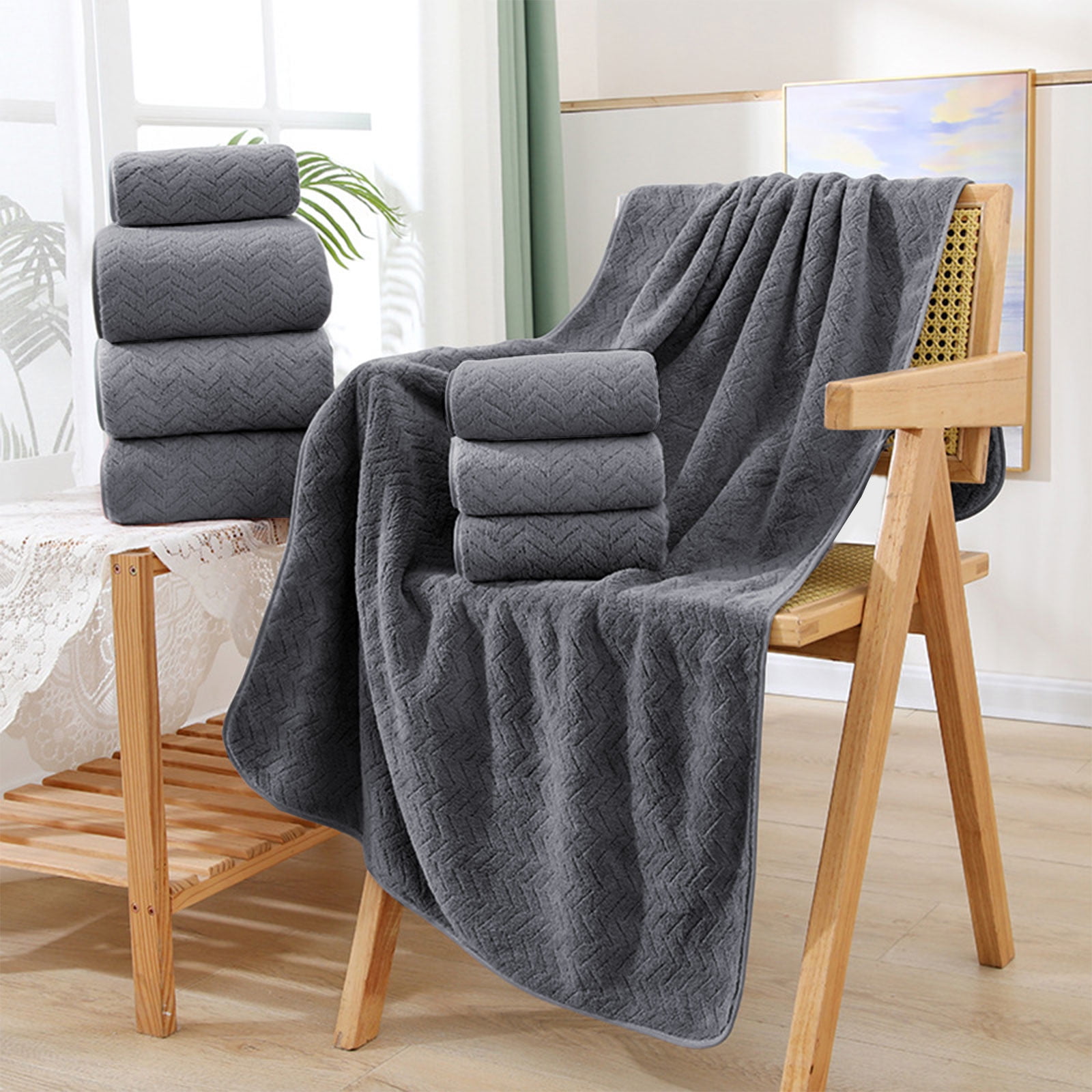 Hiroekza 8-Piece Coral Fleece Bath Towels Set for Bathroom 100% Cotton Towel Set Includes 2 Bath Towels 2 Hand Towels 4 Washcloths for Shower, Spa, Hotel & Home Bathroom Essentials Black