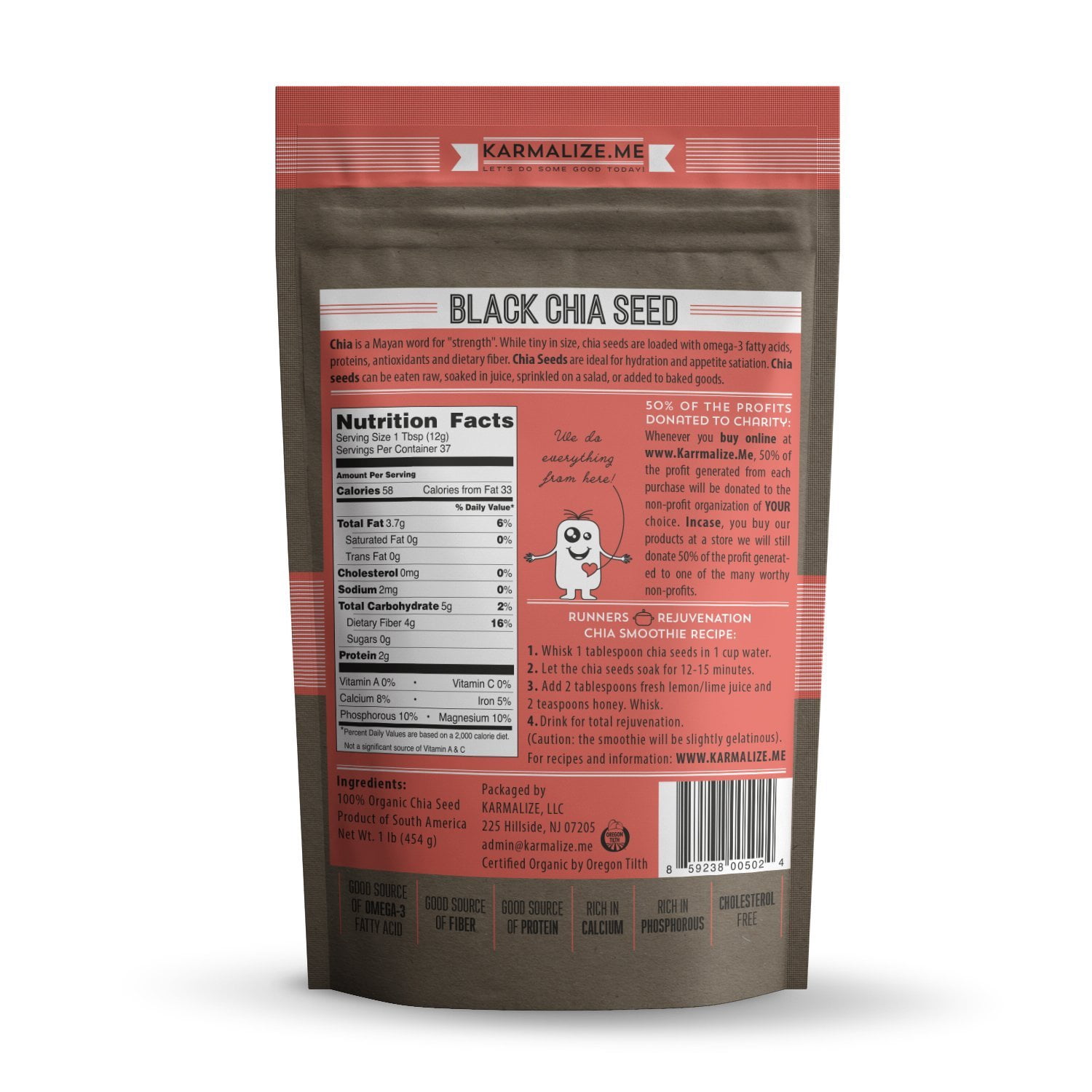 Karmalize.Me Organic Black Chia Seed, 16 Oz