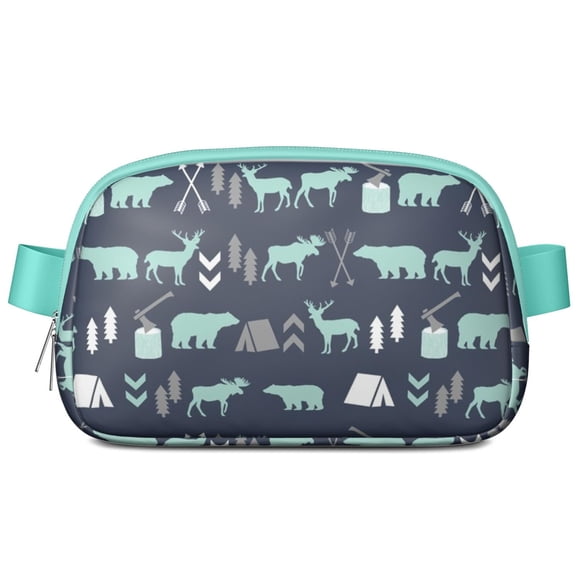 Cartoon Bear Fanny Pack – Waterproof Adjustable Waist Bag with Brown Bear and Forest Pattern – Lightweight Belt Bag for Outdoor Sports, Travel, and Festivals