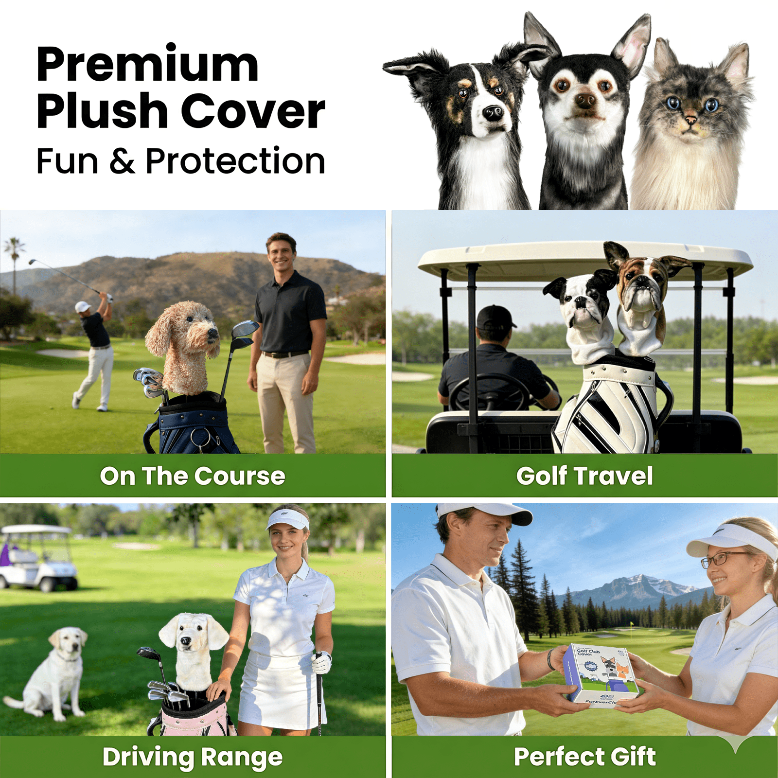 Black Lab Golf Club Headcover, Dog Golf Driver & Woods Club Cover, Black Dog Golf Head Cover