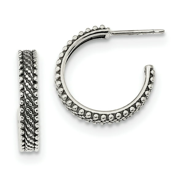 Primal Silver Sterling Silver Antiqued Medium Studded Hoop Earrings