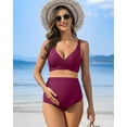 thumbnail image 3 of Alove Maternity Swimsuit Solid Color High Waisted Shoulder Straps Bikini Set Push Up Two Piece Swimwear Deep V Neck Pregnancy Bathing Suits, 3 of 8