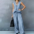 thumbnail image 6 of BRELIL Women's Two Piece Sets V Neck Sleeveless Tank Top Wide Leg Pants Casual Solid Boho Beach Loose Lounge Matching Outfits Vacation Travel Tracksuit, Sky Blue L, 6 of 9