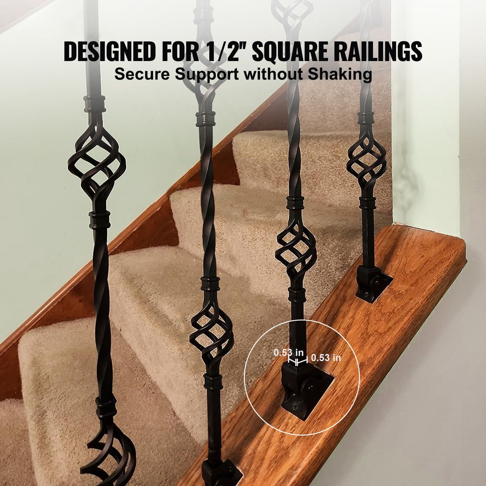 Railing Shoe 50-Pack for 1/2" Square Railings, 0-90° Adjustable Angle, 12-Gauge Aluminum Alloy, Corrosion-Resistant, for Stair Railing Installation