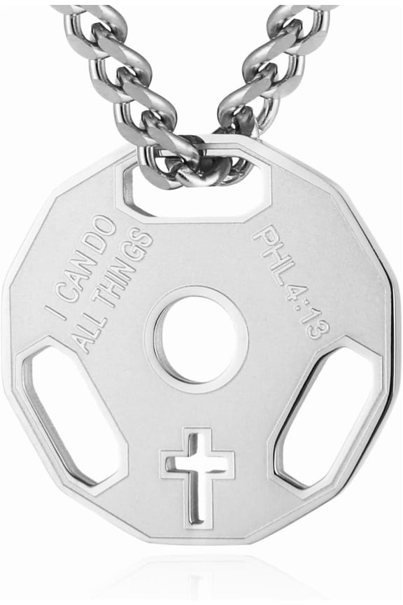 Mens Fashion Stainless Steel Fitness Gym Dumbbell Weight Plate Barbell Chain Pendant Necklace