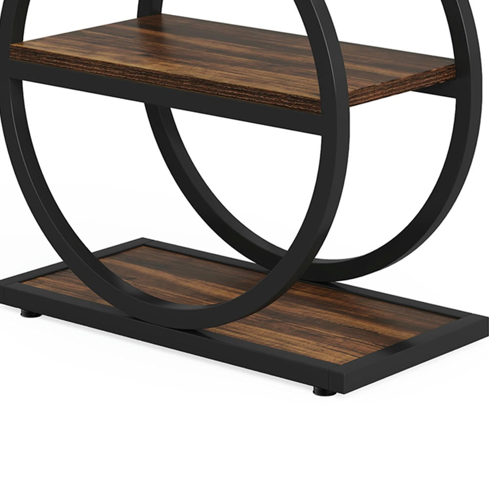 Barara King Console Table, Entryway Table, Console Sofa Table, Display Shelf,3-Tier End Table, Industrial Sofa Side Table with Round Metal Frame, Brown