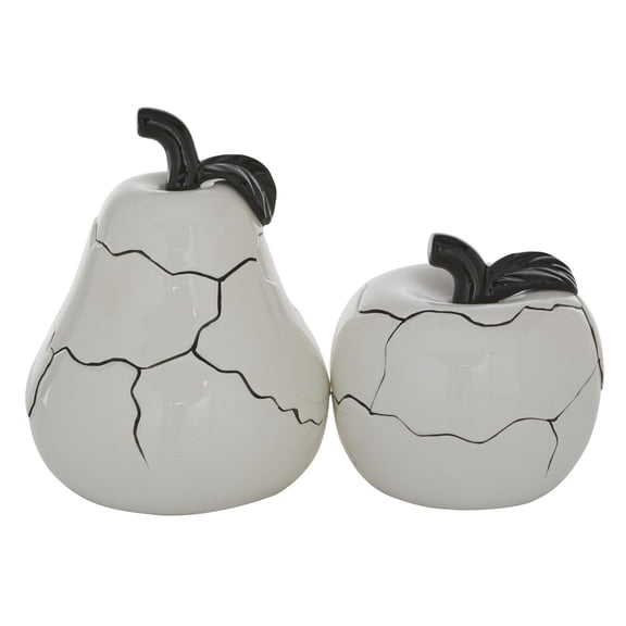 9", 6"H White Ceramic Fruit Sculpture with Cracked Looking Exterior, by DecMode (2 Count)
