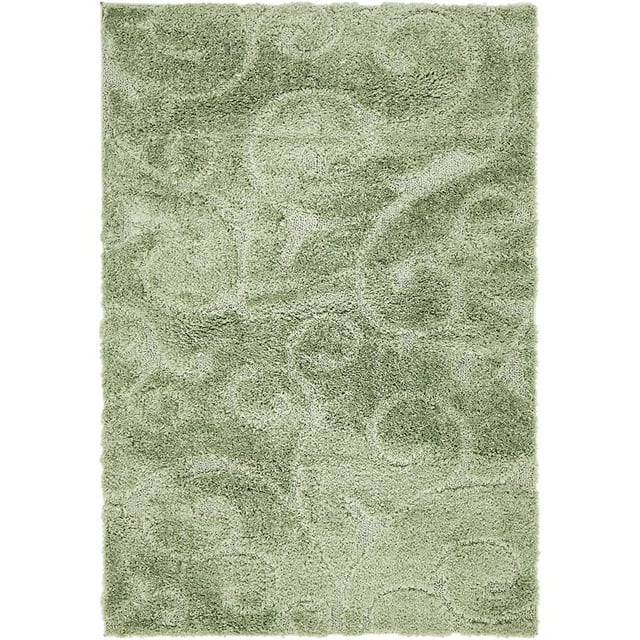 Unique Loom Floral Shag Floral Vine Design Rug 4' x 6' Rectangle in Green