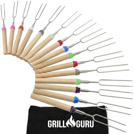 Smores Sticks for Fire Pit - Accessories for Campfire Marshmallow Roasting Sticks Smores Kit Outdoor-Smore Skewers Hot Dog Fork For Outside Camping Essentials Bonfire Gear Long 32 15 Pack
