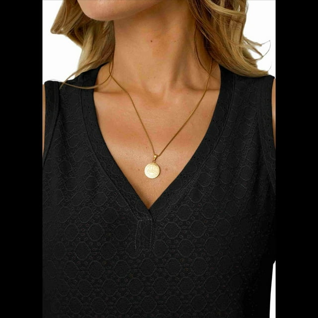 Camiseta Sin Mangas Estilo Bohemio con Cuello en V y Bordado de Ojales para Mujer, para Vacaciones en la Playa, Color Negro, Talla XXL