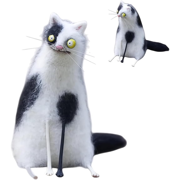 Yippzo Wool Felt Cat Familiars – Quirky Handmade Needle-Felted Cat Sculpture, Wide-Eyed Whimsical Felt Companion, Collectible Feline Ornament for Home Décor & Unique Gift Giving