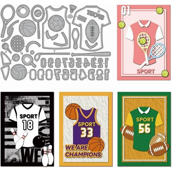 Jerseys Ball Die Cuts for Card Making Basketball Soccer Golf Metal Cutting Dies Tennis Player Numbers Embossing Cutting Stencil for DIY Scrapbooking Craft Paper Greeting Card Gift Decoration