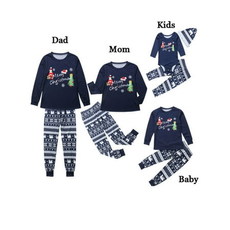 

AvoDovA Family Matching Christmas Pajamas Set Mom Dad Kids Santa Claus Tops Snowflake Pants Sleepwear