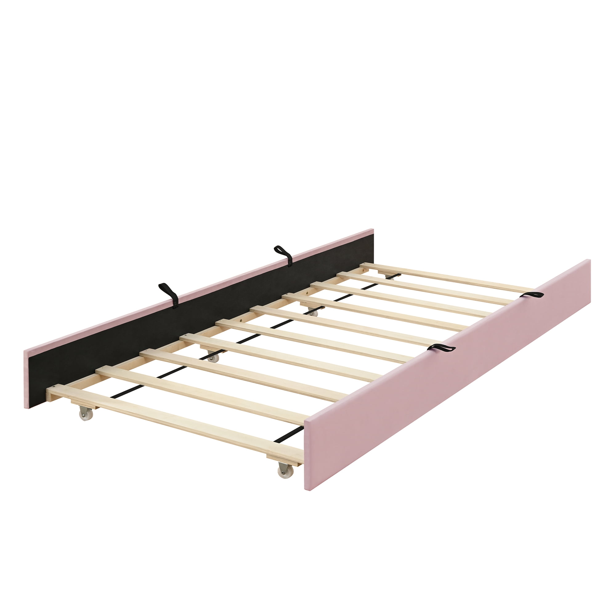 Mintazer Queen Size Velvet Upholstered Platform Bed with Headboard & Twin XL Trundle for Bedroom, Pink
