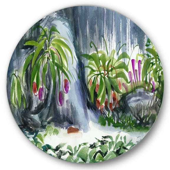 Designart 'Abstract Tropical Plants Oasis' Farmhouse Circle Metal Wall Art 36x36 - Disc of 36