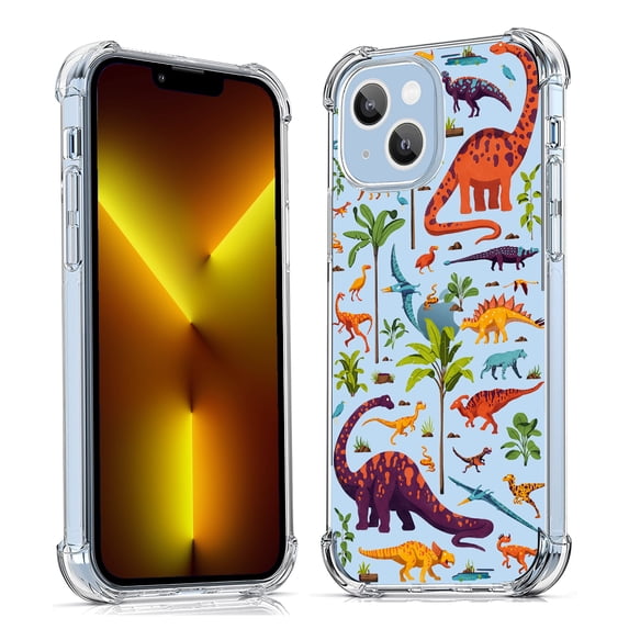 Dinosaur Forest Clear Case for iPhone 13 Mini,Aesthetic Art Design Case for Men Women,Unique Soft Transparent TPU Bumper Case Cover