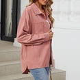 thumbnail image 7 of TFEOQRY Women's Corduroy Casual Outwear Jackets Fall and Winter Flip Collar Botton Pocket Long Sleeve Loose Blouse Coat Pink, 7 of 7