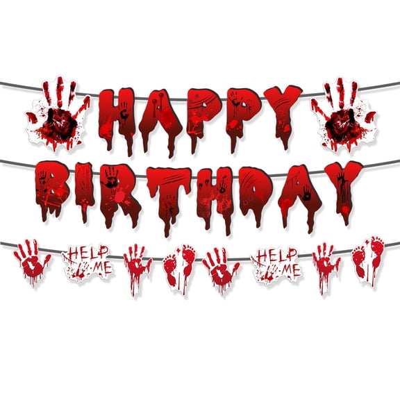 HaiSphere Halloween Bloody Handprint Happy Birthday Banner, Spooky Blood Disposable Tableware Set for Scary Horror Theme Party, Halloween Birthday Wall Hanging Decorations,A