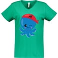 thumbnail image 3 of Inktastic Pirate Octopus, Blue Octopus With Red Pirate Hat Women's V-Neck T-Shirt, 3 of 5