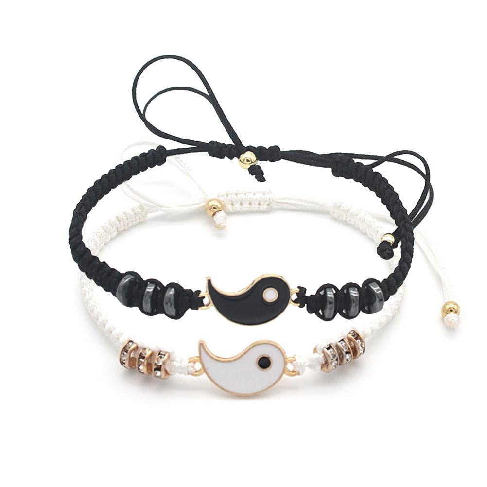 Unisex Adjustable Ying Yang Cord Bracelet – Handmade Friendship Couple Jewelry (Gold & Silver)