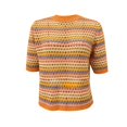 thumbnail image 4 of WEAIXIMIUNG Chemises à Manches Courtes pour Femmes Ensemble Couture Tricot Ajouré Ample Col Rond Rayé, 4 of 9