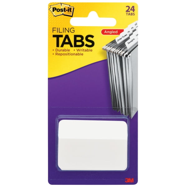 Post-it® Durable Index Tabs, 2' x 1 1/2', Angled, White, Pack Of 24 Flags