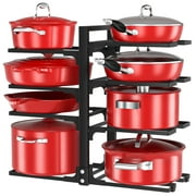 Pot Rack, Expandable Pan Organizer for Cabinet, Pot Lid Organizer Rack Holder with 8 Adjustable Dividers, Kitchen Cabinet Cookware Pan Storage Rack