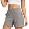 thumbnail image 2 of hoksml Women High Waist Quick Dry Hiking Shorts, Elastic Waist Athletic Shorts with Zipper Pockets, 2 of 7