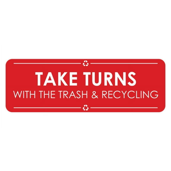 Signs ByLITA Standard Take Turns with the Trash and Recycling Door or Wall Sign Easy Installation | Shared Accommodation | Sign for Home, Business, AirBNB and Office Spaces Sign (Red) - Large