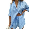 thumbnail image 1 of Sunloudy, conjunto informal de 2 piezas para mujer, camisa de manga larga con botones y pantalones cortos con cintura elástica, ropa de calle Y2kB Sunloudy S M L XL, 1 of 9