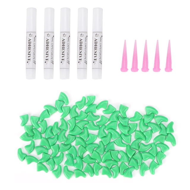 100Pcs Soft PVC Pet Cat Nail Cover Paw Claw Cap Grooming Accessory Decoration Set(Green M)