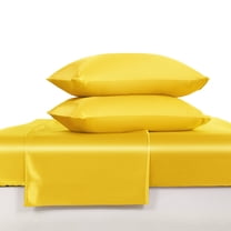 Luxury Satin Full Sheet Set, Yellow 4-Piece, Silky Deep Pocket Fitted Sheet for Hair and Skin