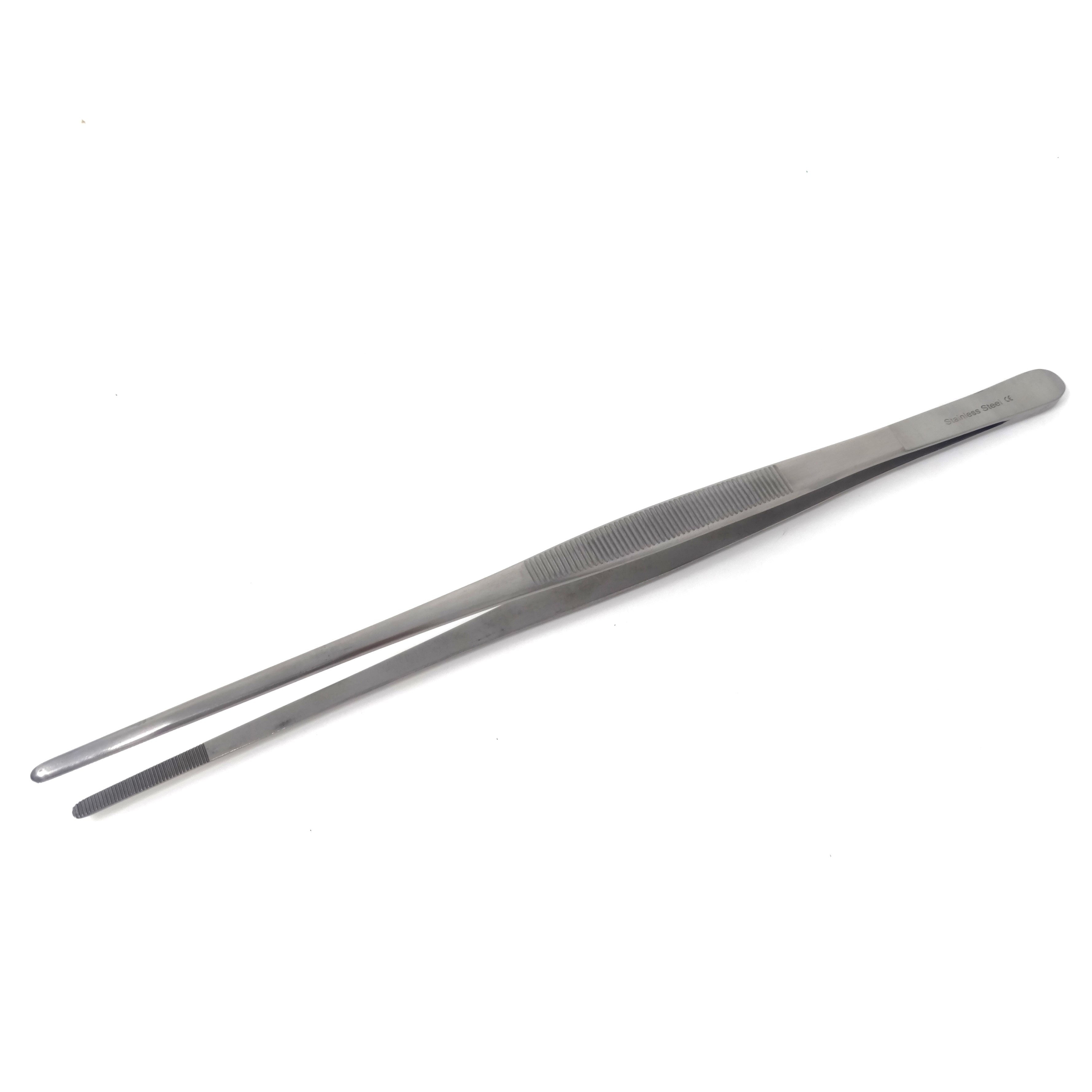 Food Tweezers Stainless Steel Straight Serrated Tips 16' Large Tongs for Commercial & Home Kitchen Use