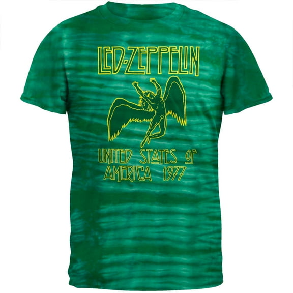 Led Zeppelin Men's 1977 Green Tie-Dye Short Sleeve T Shirt
