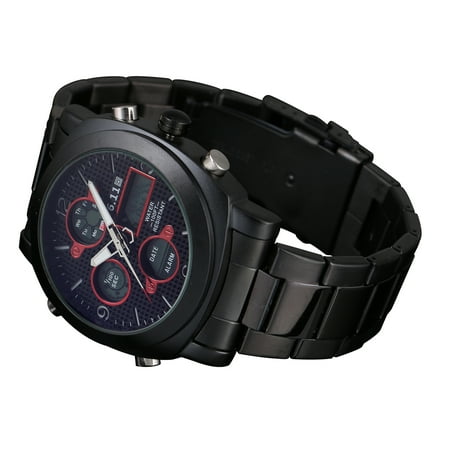 - Stainless Steel Case Mens Digital Quartz Watch Black Alarm Sports Led Display