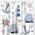 thumbnail image 6 of Nautical Shower Curtain Lighthouse Shower Curtain Set Sailboat Anchor Bathroom Curtain Navy Blue Fabric Shower Curtain with 12 Hooks 72x72 Inches, 6 of 6