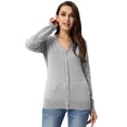 thumbnail image 4 of Grace Karin Classic Women's Long Sleeve Button Down Vee Neck Light Gray Sweater Knit Cardigan(S~3XL), 4 of 6