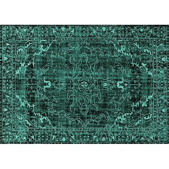 Ahgly Company Indoor Rectangle Persian Turquoise Blue Bohemian Area Rugs, 7' x 10'