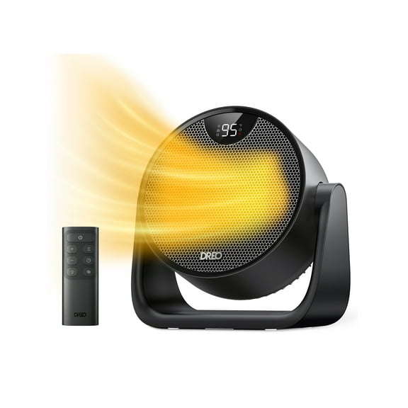DREO Heater, Circular Space Heater 60° Adjustable Tilt, Precise Temperature Control 41 - 95°F for Home or Office, Whisper-Quiet Warmth, 12H Timer, 3 Heat, 1 Fan and ECO Modes, Remote, 8-Layer Safety