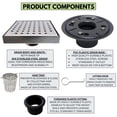 thumbnail image 4 of SereneDrains 304 Stainless Steel 6 Inch Square Polished Chrome Shower Drain Kit with Base Square Design for Tile Floor Drain Grate Cover Hair Catcher Trap, 4 of 10
